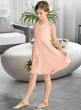 Matilda A-Line V-neck Knee-Length Chiffon Lace Junior Bridesmaid Dress With Cascading Ruffles STIP0013630