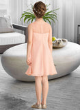 Matilda A-Line V-neck Knee-Length Chiffon Lace Junior Bridesmaid Dress With Cascading Ruffles STIP0013630