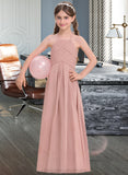 Dixie A-Line Scoop Neck Floor-Length Chiffon Junior Bridesmaid Dress With Ruffle STIP0013632