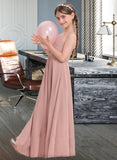 Dixie A-Line Scoop Neck Floor-Length Chiffon Junior Bridesmaid Dress With Ruffle STIP0013632