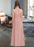 Dixie A-Line Scoop Neck Floor-Length Chiffon Junior Bridesmaid Dress With Ruffle STIP0013632