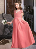 Monique A-Line V-neck Floor-Length Chiffon Lace Junior Bridesmaid Dress STIP0013634