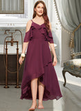 Judy A-Line Off-the-Shoulder Asymmetrical Chiffon Junior Bridesmaid Dress With Cascading Ruffles STIP0013636