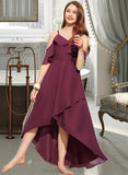 Judy A-Line Off-the-Shoulder Asymmetrical Chiffon Junior Bridesmaid Dress With Cascading Ruffles STIP0013636