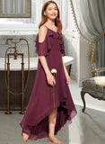 Judy A-Line Off-the-Shoulder Asymmetrical Chiffon Junior Bridesmaid Dress With Cascading Ruffles STIP0013636