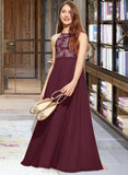 Margaret A-Line Scoop Neck Floor-Length Chiffon Lace Junior Bridesmaid Dress With Bow(s) STIP0013637