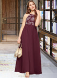 Margaret A-Line Scoop Neck Floor-Length Chiffon Lace Junior Bridesmaid Dress With Bow(s) STIP0013637