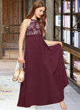 Margaret A-Line Scoop Neck Floor-Length Chiffon Lace Junior Bridesmaid Dress With Bow(s) STIP0013637