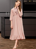 Jackie A-Line Scoop Neck Tea-Length Chiffon Junior Bridesmaid Dress With Bow(s) Cascading Ruffles STIP0013638