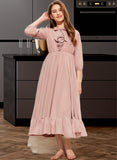 Jackie A-Line Scoop Neck Tea-Length Chiffon Junior Bridesmaid Dress With Bow(s) Cascading Ruffles STIP0013638