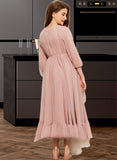 Jackie A-Line Scoop Neck Tea-Length Chiffon Junior Bridesmaid Dress With Bow(s) Cascading Ruffles STIP0013638