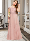 Makenna A-Line Off-the-Shoulder Floor-Length Chiffon Lace Junior Bridesmaid Dress STIP0013640