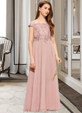 Makenna A-Line Off-the-Shoulder Floor-Length Chiffon Lace Junior Bridesmaid Dress STIP0013640