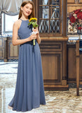 Hedwig A-Line Scoop Neck Floor-Length Chiffon Junior Bridesmaid Dress With Ruffle STIP0013641