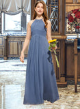 Hedwig A-Line Scoop Neck Floor-Length Chiffon Junior Bridesmaid Dress With Ruffle STIP0013641