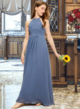 Hedwig A-Line Scoop Neck Floor-Length Chiffon Junior Bridesmaid Dress With Ruffle STIP0013641