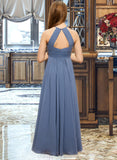 Hedwig A-Line Scoop Neck Floor-Length Chiffon Junior Bridesmaid Dress With Ruffle STIP0013641