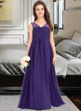 Louise A-Line V-neck Floor-Length Chiffon Junior Bridesmaid Dress With Ruffle STIP0013642