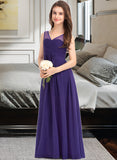 Louise A-Line V-neck Floor-Length Chiffon Junior Bridesmaid Dress With Ruffle STIP0013642