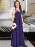 Louise A-Line V-neck Floor-Length Chiffon Junior Bridesmaid Dress With Ruffle STIP0013642