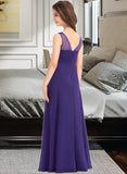 Louise A-Line V-neck Floor-Length Chiffon Junior Bridesmaid Dress With Ruffle STIP0013642