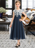 Lilianna A-Line Scoop Neck Tea-Length Chiffon Lace Junior Bridesmaid Dress STIP0013643