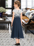 Lilianna A-Line Scoop Neck Tea-Length Chiffon Lace Junior Bridesmaid Dress STIP0013643