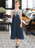 Lilianna A-Line Scoop Neck Tea-Length Chiffon Lace Junior Bridesmaid Dress STIP0013643