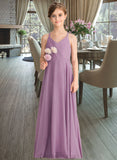 Elliana A-Line V-neck Floor-Length Chiffon Junior Bridesmaid Dress With Cascading Ruffles STIP0013644