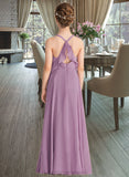 Elliana A-Line V-neck Floor-Length Chiffon Junior Bridesmaid Dress With Cascading Ruffles STIP0013644