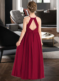 Polly A-Line Scoop Neck Floor-Length Chiffon Lace Junior Bridesmaid Dress With Split Front STIP0013645