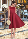 Moriah A-Line Scoop Neck Knee-Length Satin Junior Bridesmaid Dress With Lace Bow(s) STIP0013646