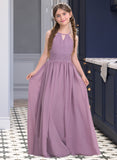 Sara A-LineScoopNeckFloor-LengthChiffonJuniorBridesmaidDressWithRuffle#119580 STIP0013647