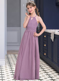 Sara A-LineScoopNeckFloor-LengthChiffonJuniorBridesmaidDressWithRuffle#119580 STIP0013647