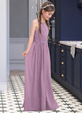 Sara A-LineScoopNeckFloor-LengthChiffonJuniorBridesmaidDressWithRuffle#119580 STIP0013647