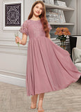 Carissa A-Line Scoop Neck Tea-Length Chiffon Lace Junior Bridesmaid Dress STIP0013648