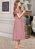 Carissa A-Line Scoop Neck Tea-Length Chiffon Lace Junior Bridesmaid Dress STIP0013648