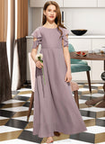 Alice A-Line Scoop Neck Floor-Length Chiffon Junior Bridesmaid Dress With Cascading Ruffles STIP0013649