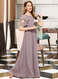 Alice A-Line Scoop Neck Floor-Length Chiffon Junior Bridesmaid Dress With Cascading Ruffles STIP0013649