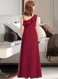 Haylee A-Line One-Shoulder Floor-Length Chiffon Junior Bridesmaid Dress With Ruffles STIP0013650