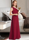 Haylee A-Line One-Shoulder Floor-Length Chiffon Junior Bridesmaid Dress With Ruffles STIP0013650