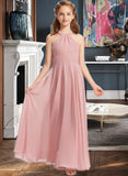 Melinda A-Line Square Neckline Floor-Length Chiffon Junior Bridesmaid Dress With Ruffle STIP0013651