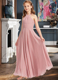 Melinda A-Line Square Neckline Floor-Length Chiffon Junior Bridesmaid Dress With Ruffle STIP0013651