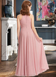 Melinda A-Line Square Neckline Floor-Length Chiffon Junior Bridesmaid Dress With Ruffle STIP0013651