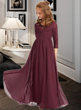 Haleigh A-Line V-neck Floor-Length Chiffon Lace Junior Bridesmaid Dress STIP0013652