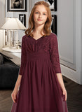 Haleigh A-Line V-neck Floor-Length Chiffon Lace Junior Bridesmaid Dress STIP0013652