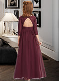 Haleigh A-Line V-neck Floor-Length Chiffon Lace Junior Bridesmaid Dress STIP0013652