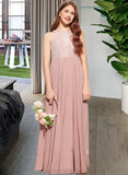 Leticia A-Line Scoop Neck Floor-Length Chiffon Lace Junior Bridesmaid Dress With Sequins STIP0013655