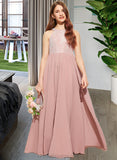 Leticia A-Line Scoop Neck Floor-Length Chiffon Lace Junior Bridesmaid Dress With Sequins STIP0013655