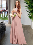 Leticia A-Line Scoop Neck Floor-Length Chiffon Lace Junior Bridesmaid Dress With Sequins STIP0013655